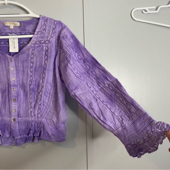 LoveShackFancy Cropped Purple Long Sleeve Shirt Size Small - Picture 8 of 14